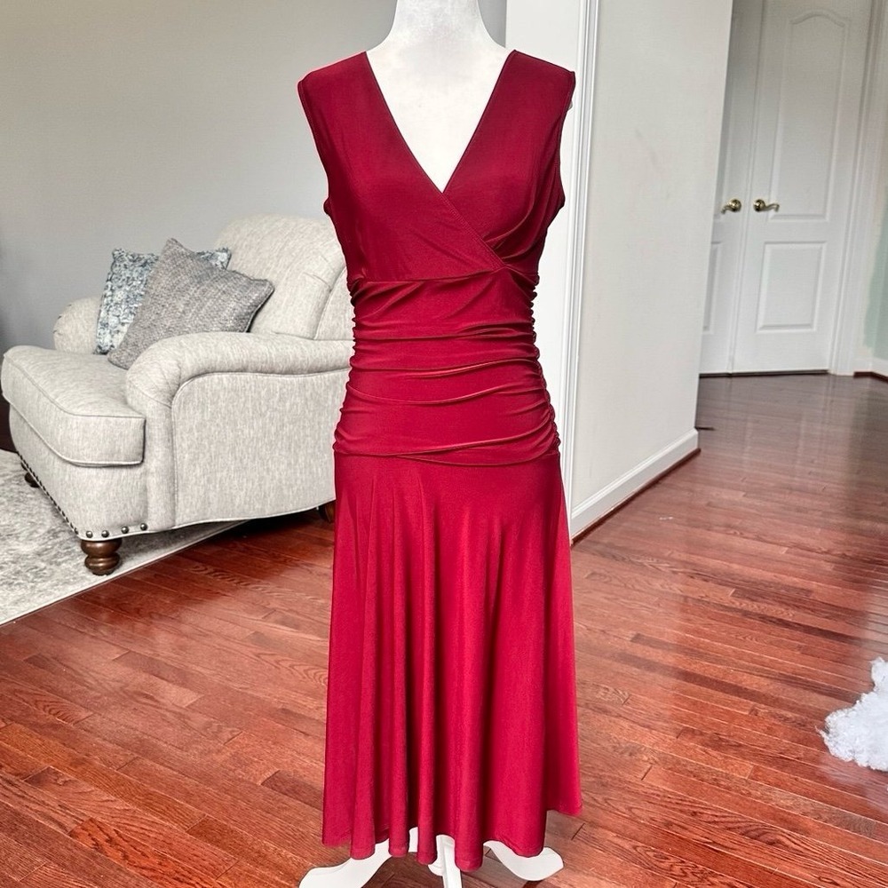Vintage Rekucci Burgundy Simple Plunge Cocktail Feminine Dress Size 4 - Picture 2 of 10